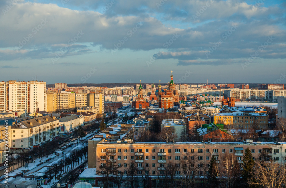 Spring top view to Chavain boulevard and center of Yoshkar-Ola city. Yoshkar-Ola is a capital of Mari El republic in Russian Federation