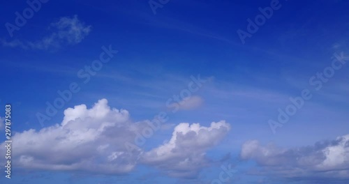 bright blue sky with white fluffy clouds real time background photo