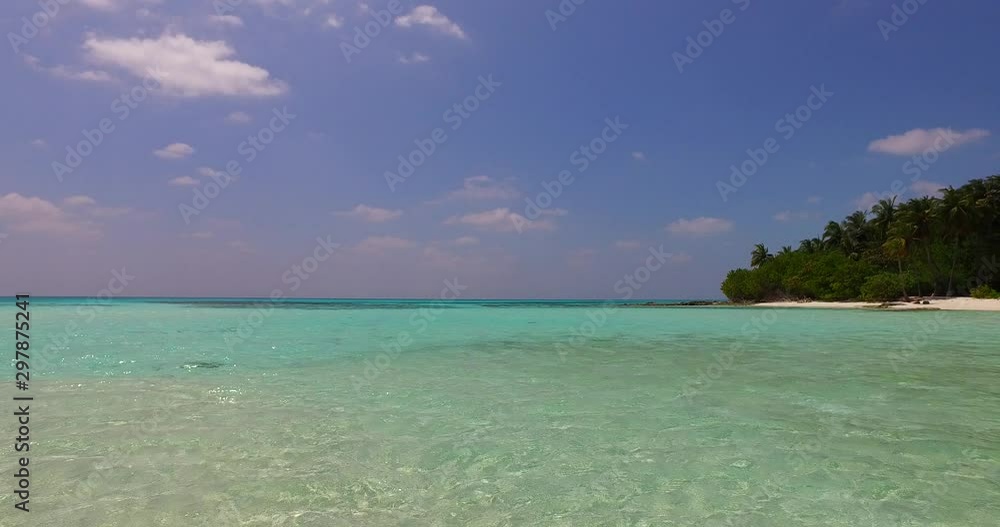 White sand Beach with crystal clear water of Rangiroa Atoll, French Polynesia White sand Beach with crystal clear water of Rangiroa Atoll, French Polynesia