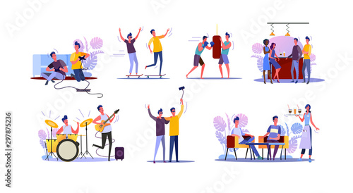 Male friends spending time together set