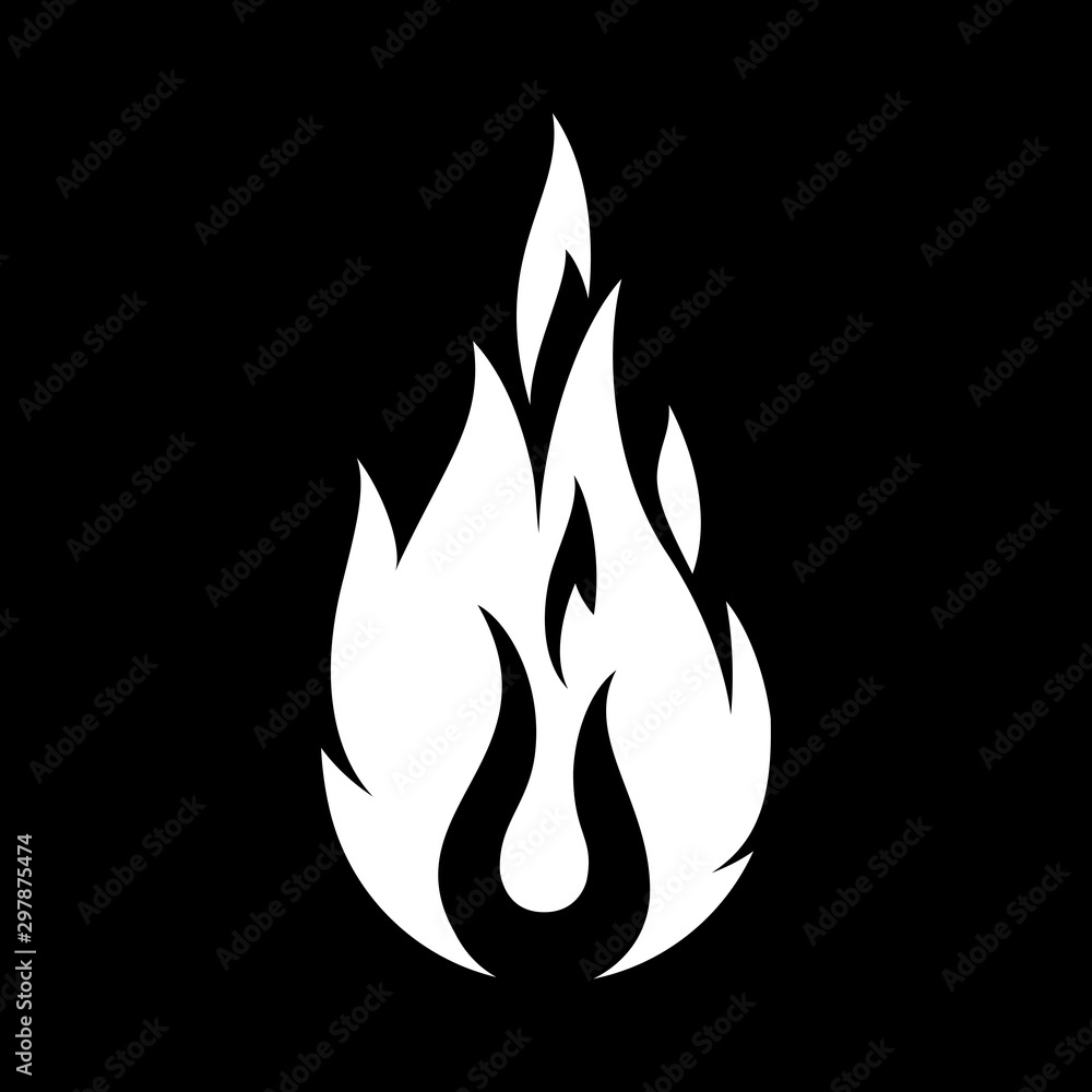 Fire Sign. Open Flame Symbol. Monochrome Icon Isolated on Black Background. Trendy Symbol for Design and Websites, Presentation or Mobile Application Fire Sign. Open Flame Symbol. Monochrome Icon Isolated on Black Background. Trendy Symbol for Design and Websites, Presentation or Mobile Application