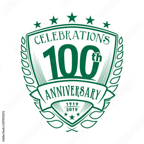 100th shield anniversary logo. 100th years logo. Vector and illustration.