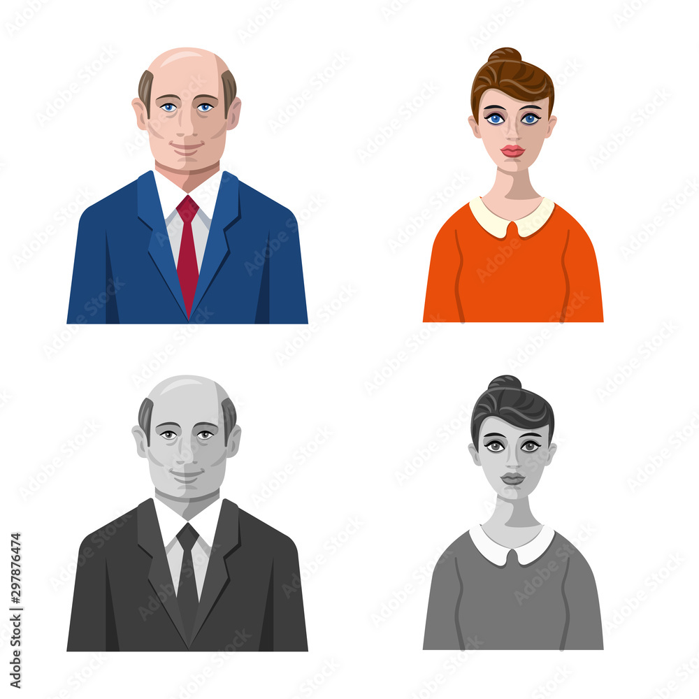 Vector design of hairstyle and profession icon. Collection of hairstyle and character stock vector illustration. Vector design of hairstyle and profession icon. Collection of hairstyle and character stock vector illustration.