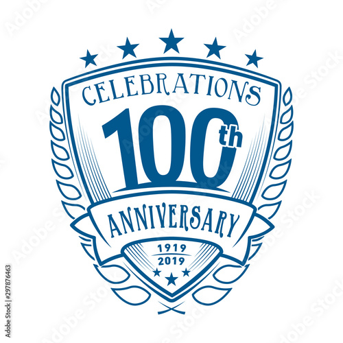 100th shield anniversary logo. 100th years logo. Vector and illustration.