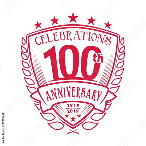 100th shield anniversary logo. 100th years logo. Vector and illustration.