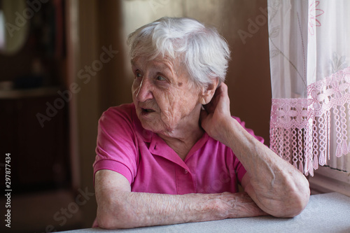 An elderly woman pensioner in the kitchen portrait.