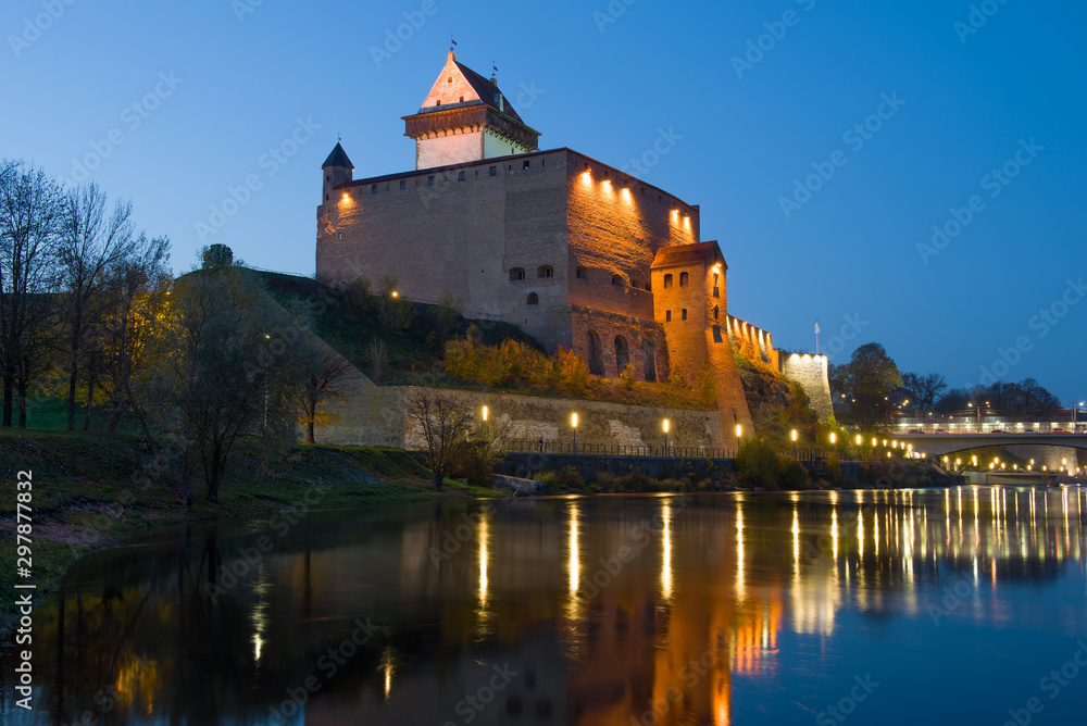 The ancient castle of Herman in October twilight. Narva, Estonia