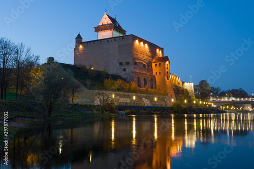 The ancient castle of Herman in October twilight. Narva, Estonia