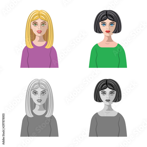 Isolated object of hairstyle and profession symbol. Collection of hairstyle and character stock vector illustration.