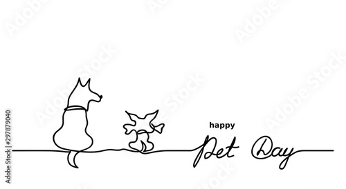 Happy pet day one line continuous drawing. Dog, puppy, bone with lettering Pet Day. Vector minimal background, banner. photo