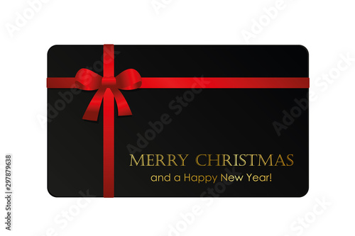 black christmas gift card with red bow vector illustration EPS10