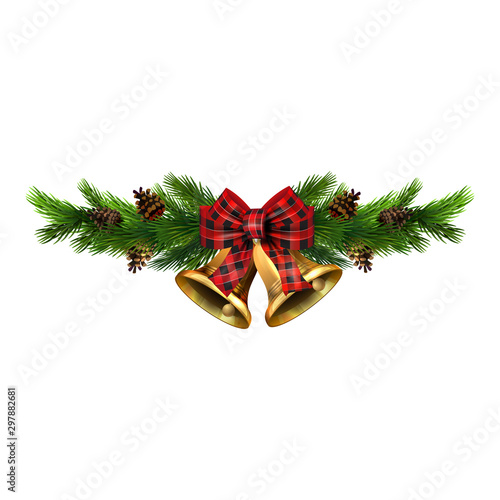 Vector christmas bells with christmas tree decorations.