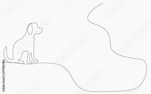 Dog one line drawing, vector illustration