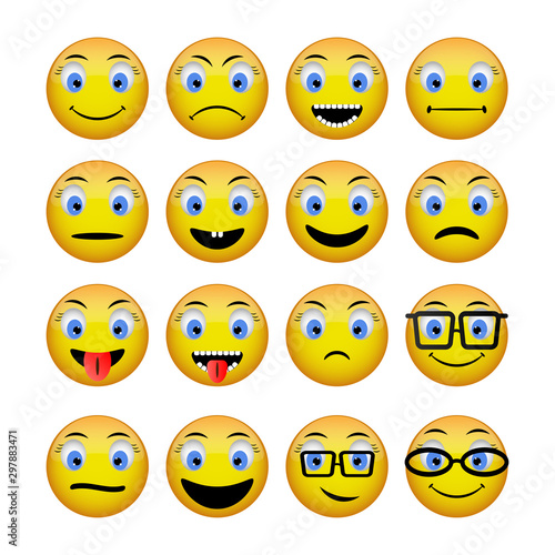 Set of vector emotions, yellow round faces.