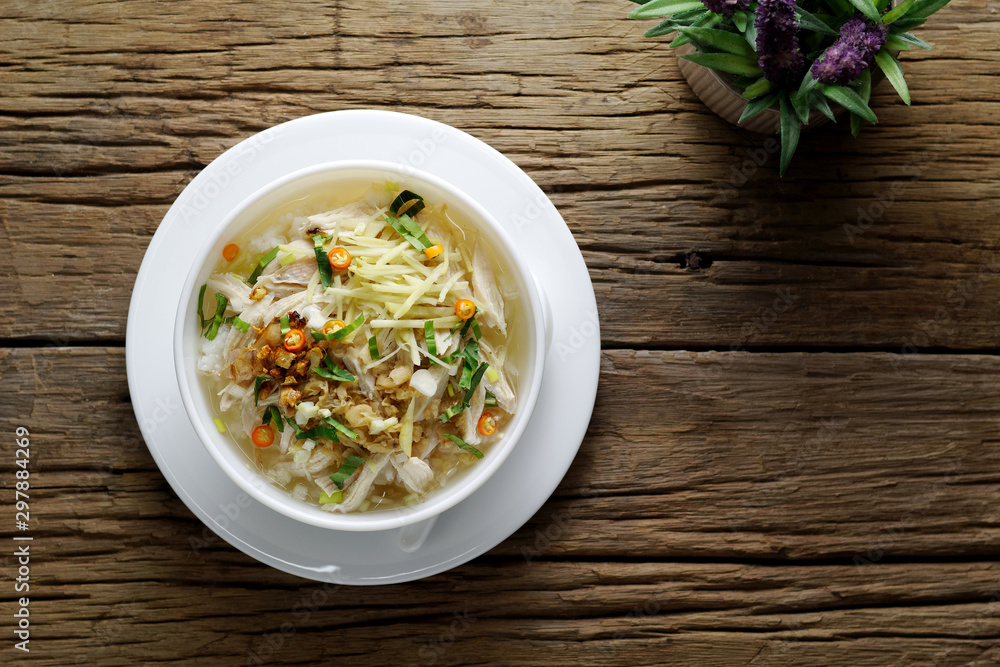 Soft-Boiled Rice with chicken,Thai Rice Soup Soft-Boiled Rice with chicken,Thai Rice Soup