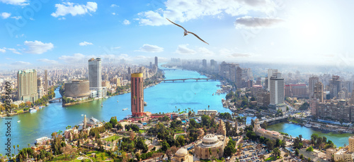 Obraz na płótnie Modern Cairo downtown, view on the Nile from the TV Tower, Egypt w salonie