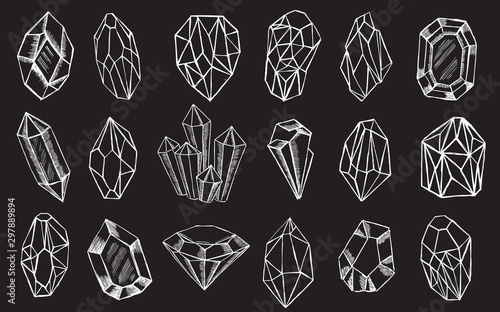 Crystals and minerals hand drawn illustration