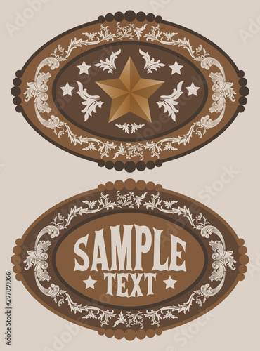 Rodeo Cowboy belt buckle vector design, Sheriff Star Badge.