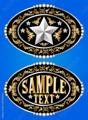 Rodeo Cowboy belt buckle vector design, Sheriff Star Badge.
