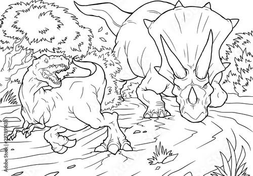 Cartoon Vector Illustration of Triceratops Dinosaur Reptile Species in Prehistoric World for Coloring Book and Education