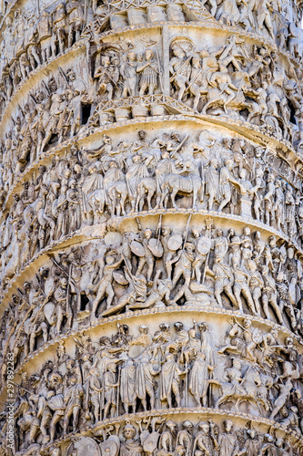 Ancient Marcus Aurelius Column Roman Soldiers Details Rome Italy