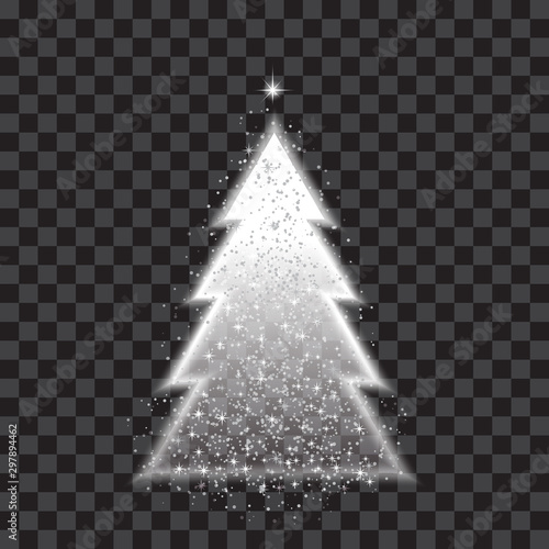 Template for New Year or Christmas project, snow, stars, New Year tree,. Black and white vector image with transparency.