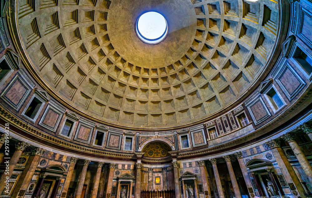 Wide Dome Pillars Altar Pantheon Rome Italy