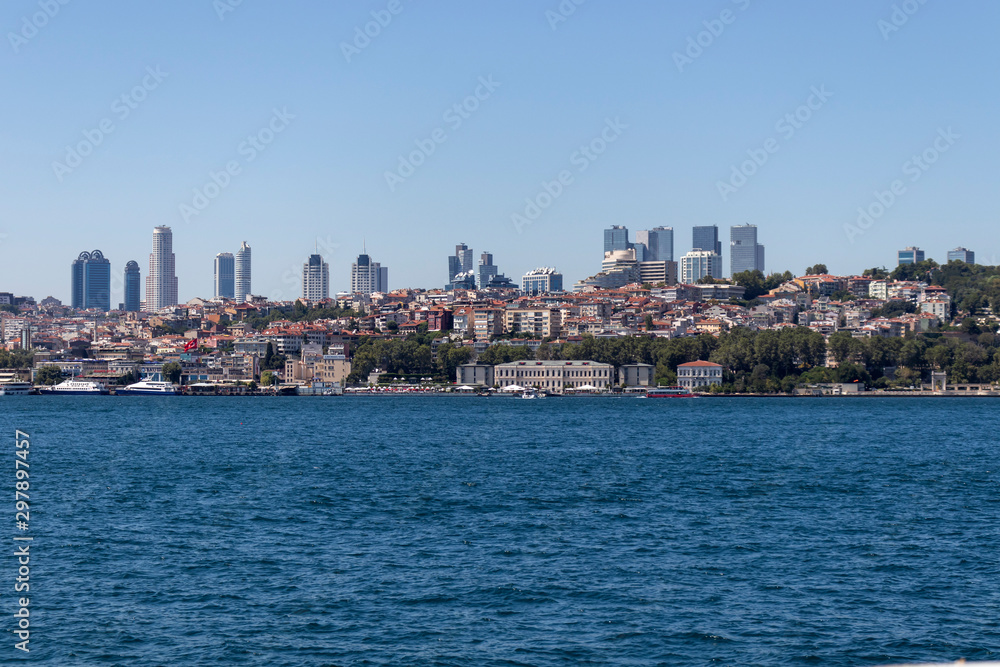 Panoramic view from Bosporus to city of Istanbul