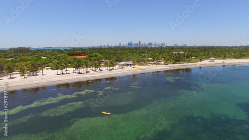Areal views of watersports and kayak in beautiful Florida with Miami Skyline