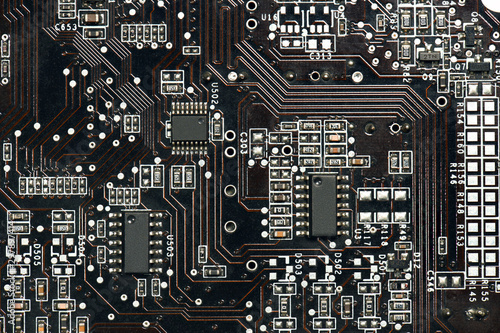 Bild auf Leinwand printed circuit board and microchip, or cpu closeup - electronic component for d