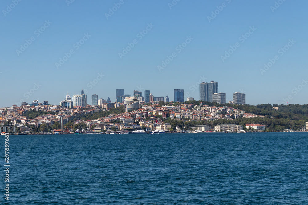 Panoramic view from Bosporus to city of Istanbul