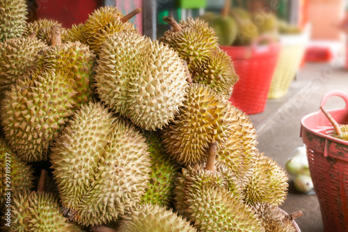 Durian in the market.Taste of durian fruit buffet festival