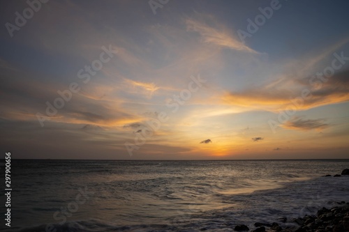 Amazing beauty colorful sunset on   Caribbean. Aruba island. Unforgettable view. Amazing background.