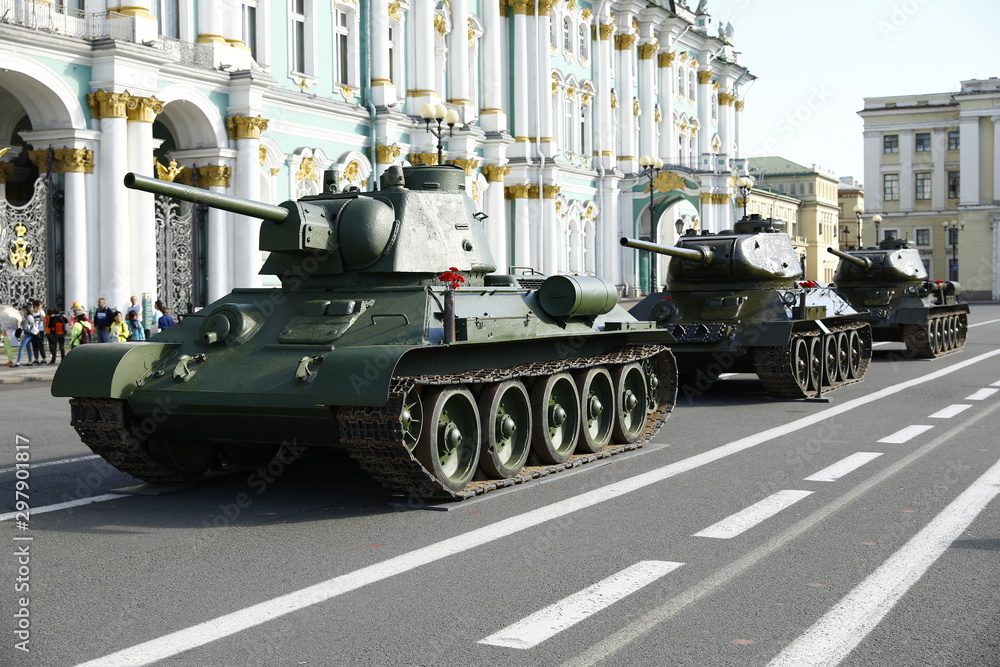Fototapeta premium column of tanks T34