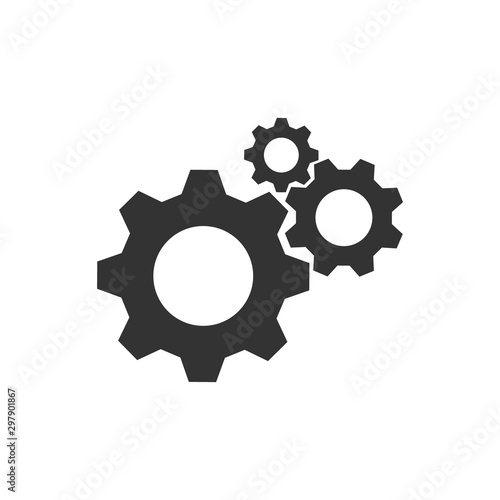 Cogwheel group black vector icon. Gear set simple glyph web symbol.