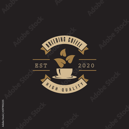 vintage, retro rustic logo breeding coffee, with stamp style and mug vector