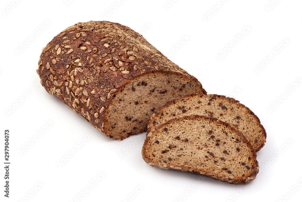 Homemade wholegrain rye bread, isolated on white background Homemade wholegrain rye bread, isolated on white background