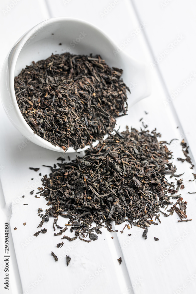 Dried black tea leaves. Dried black tea leaves.
