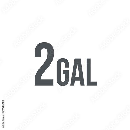 2 gal sign (mark) estimated volumes gallons. Vector symbol packa