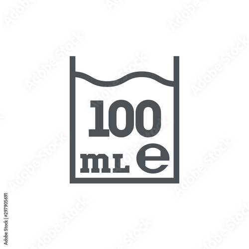 Liter l sign (l-mark) estimated volumes 100 milliliters (ml) Vector symbol packaging, labels used for prepacked foods, drinks different liters and milliliters. 100 ml vol single icon isolated on white