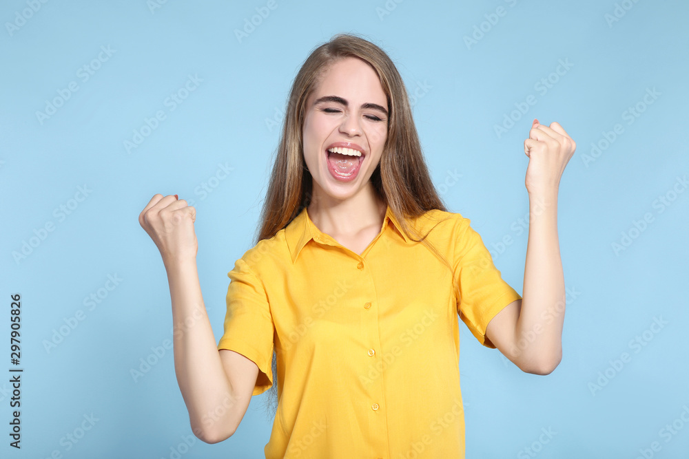 Young singing girl on blue background Young singing girl on blue background