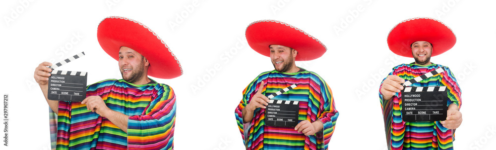 Funny mexican with clapper-board isolated on white Funny mexican with clapper-board isolated on white