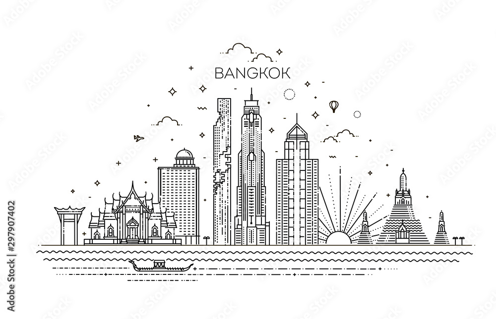 Thailand and attractions to Bangkok landmarks - obrazy, fototapety, plakaty 