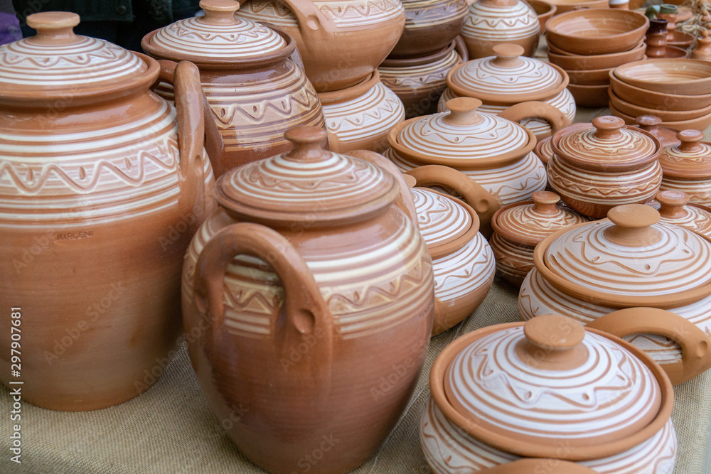 The fair of folk craftsmen of pottery. Handmade clay pots The fair of folk craftsmen of pottery. Handmade clay pots