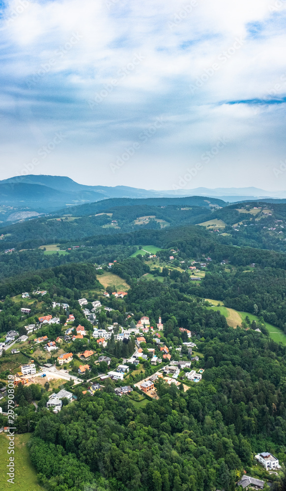 Aerial view of small town Maria Grün near Graz, Austria
