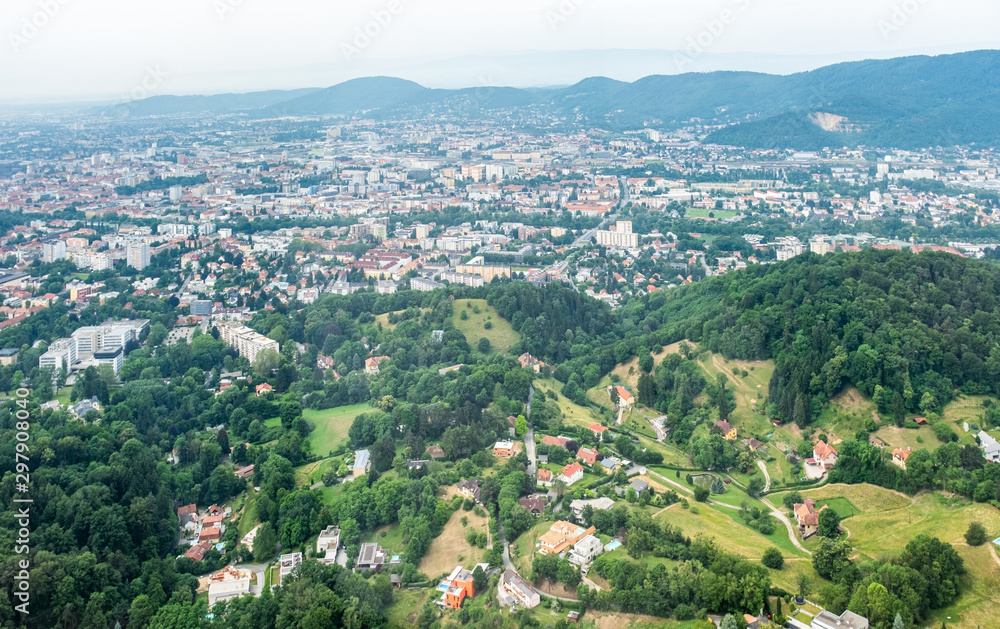 City Graz aerial view with district Andritz in Styria, Austria