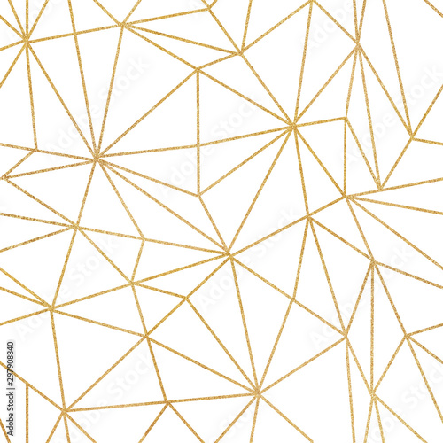 Abstract gold geometric shapes seamless pattern on white background. Perfect for create invitations, cards, textile and other printing and beauty design.