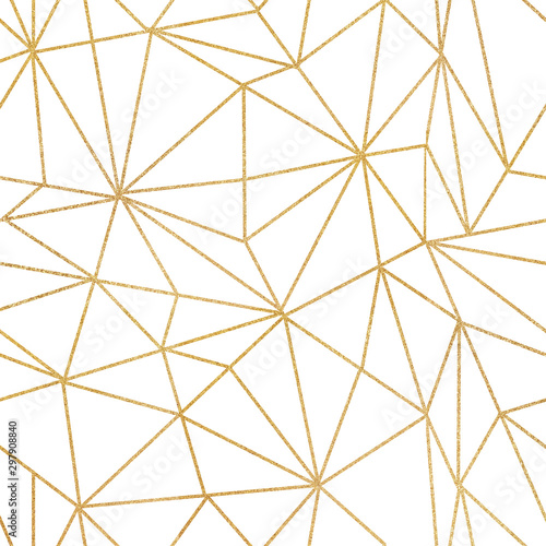 Abstract gold geometric shapes seamless pattern on white background.  Perfect for create invitations, cards, textile and other printing and beauty design.