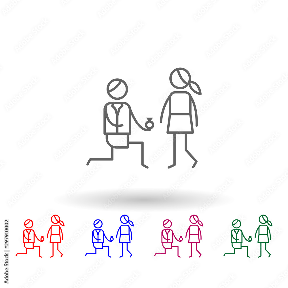 Proposal, wedding multi color icon. Simple thin line, outline vector of family life icons for ui and ux, website or mobile application Proposal, wedding multi color icon. Simple thin line, outline vector of family life icons for ui and ux, website or mobile application