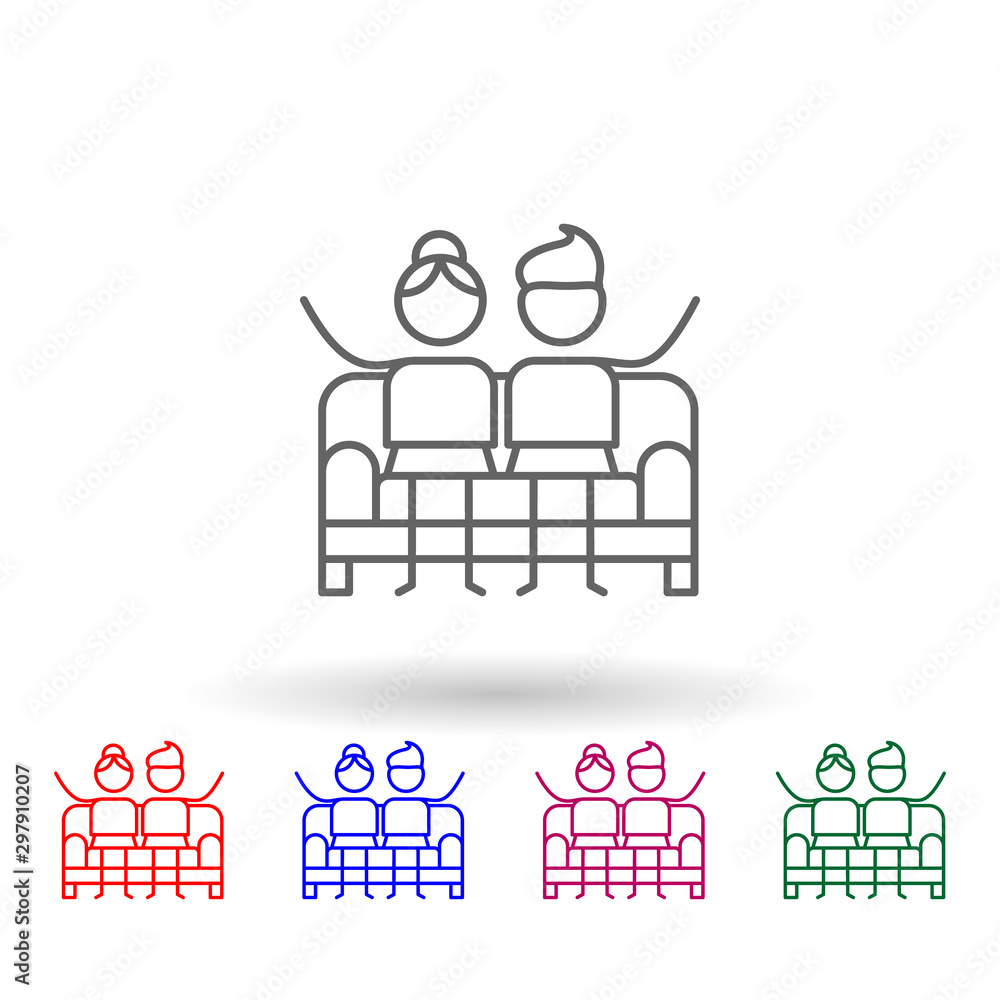 Sofa, family multi color icon. Simple thin line, outline vector of family life icons for ui and ux, website or mobile application Sofa, family multi color icon. Simple thin line, outline vector of family life icons for ui and ux, website or mobile application